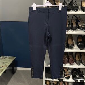 Talbots Hampshire Navy Ankle Pants with Gold Button Accents